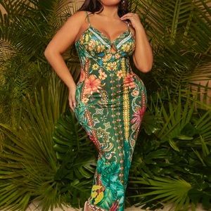 Plus Floral Print Split Hem Cami Bodycon Dress